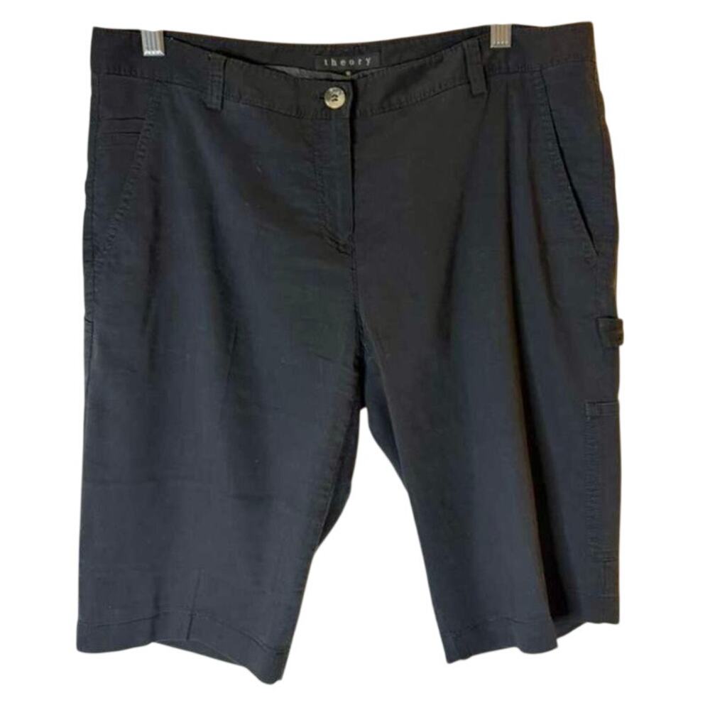 Theory Linen Blend Bermuda Cargo Shorts in Black Women's sz. 10